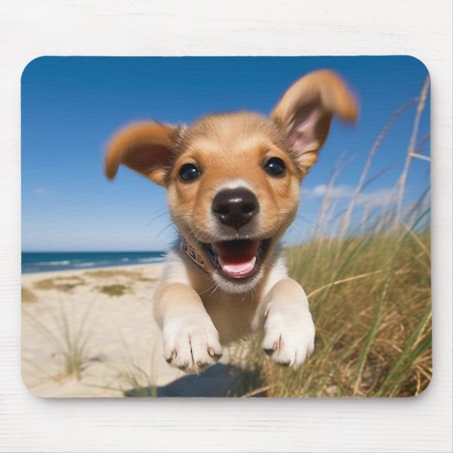 Alfombrilla De Ratón Foto de perro de cachorro de playa (Frente)