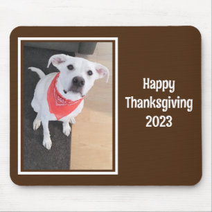 Alfombrilla De Ratón Foto de perro lindo Feliz Día de Gracias Marrón os