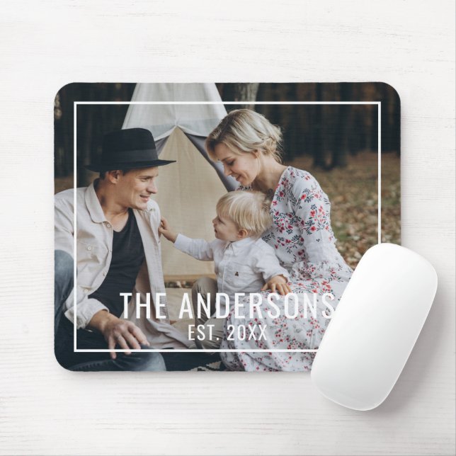 Alfombrilla De Ratón Foto del personalizado con apellido y año establec (Con ratón)