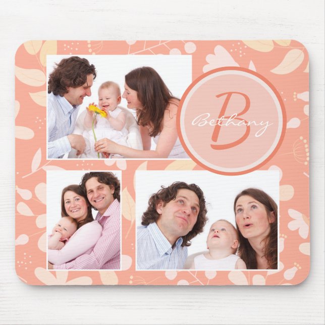 Alfombrilla De Ratón Foto personalizada de patrón floral Peach moderno (Frente)