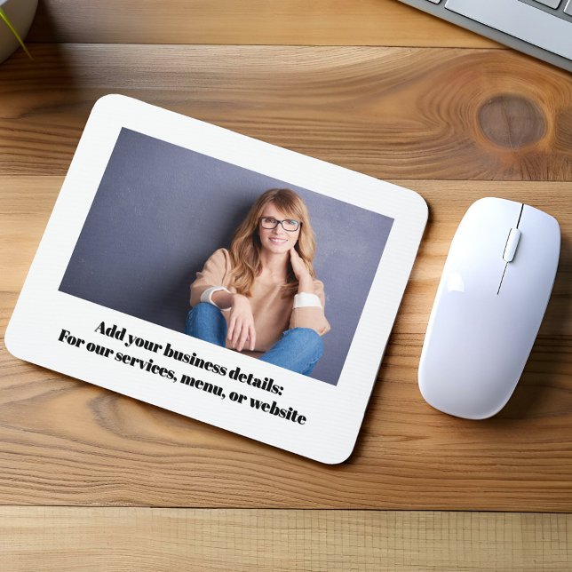 Alfombrilla De Ratón Fotonegocio Simple Computadora Personalizada (Simple photo mouse pad with black and white lettering.)