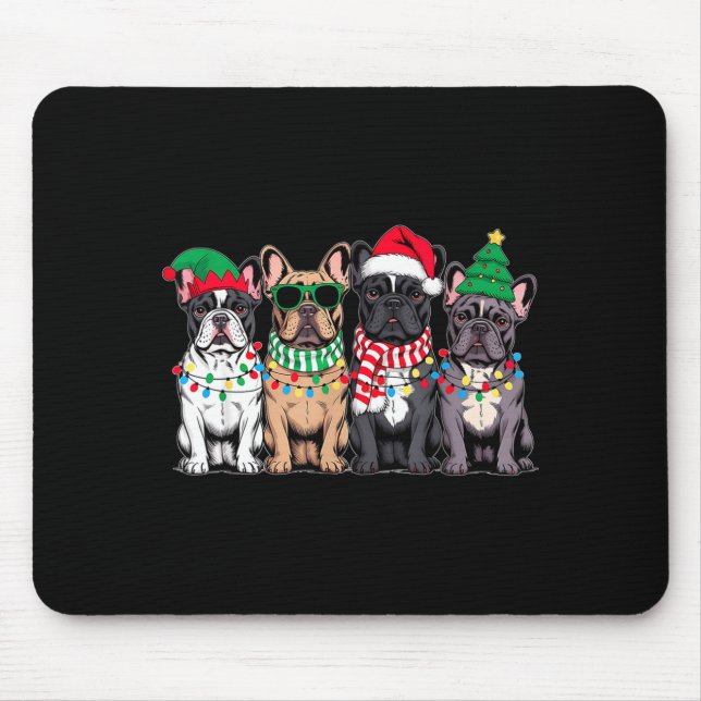Alfombrilla De Ratón Four French Bulldog Dogs Christmas Funny Santa Rei (Frente)