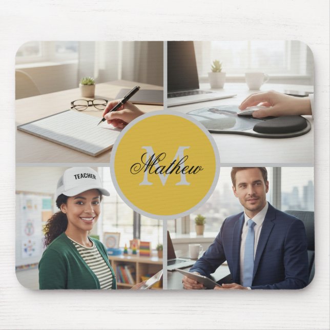 Alfombrilla De Ratón Four Photo Personalized Monogram Name Custom (Frente)