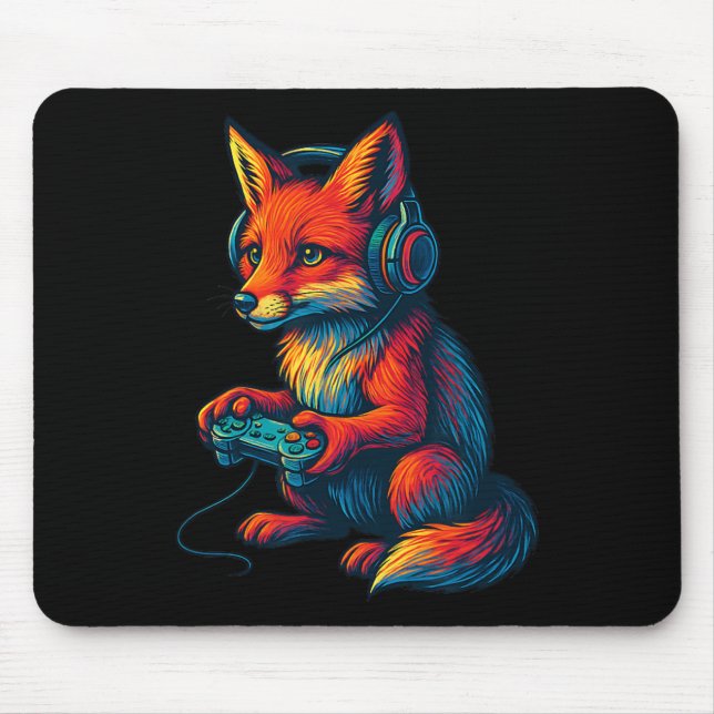 Alfombrilla De Ratón Fox Gaming With Headphones Funny Video Games Gamer (Frente)