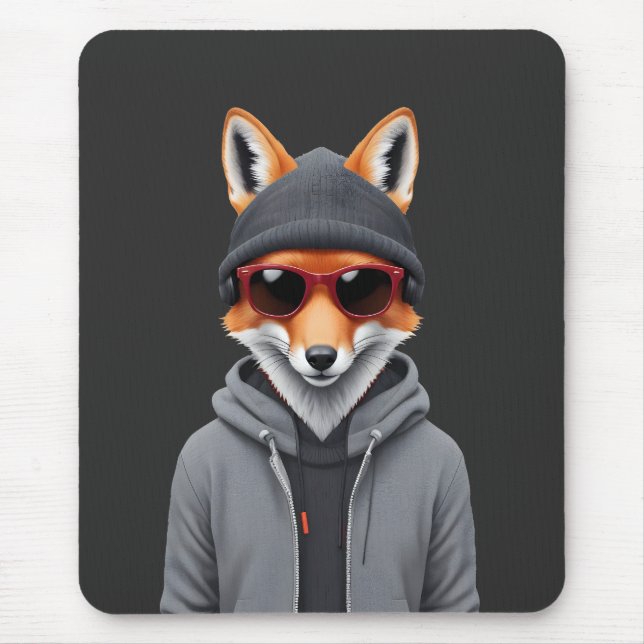 Alfombrilla De Ratón Fox usando Hoodie Funny Guay Animal Character Art (Frente)