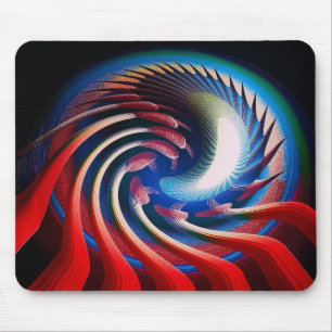 Alfombrilla De Ratón Fractal Azul Blanco Rojo Con Cuchillos Y Espigas