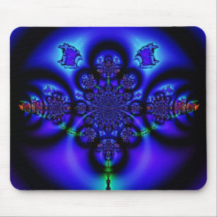 Alfombrilla De Ratón Fractal azul brillante intrincado