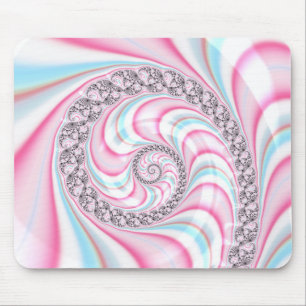 Alfombrilla De Ratón Fractal en espiral de caramelo rosa azul pastel