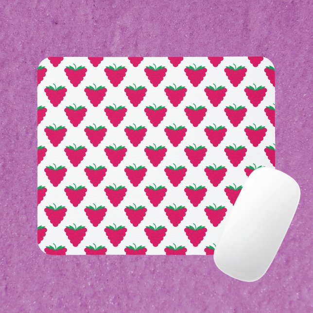 Alfombrilla De Ratón Frambuesa rosa baya fruta (A mouse pad with a pattern of pink raspberries.)