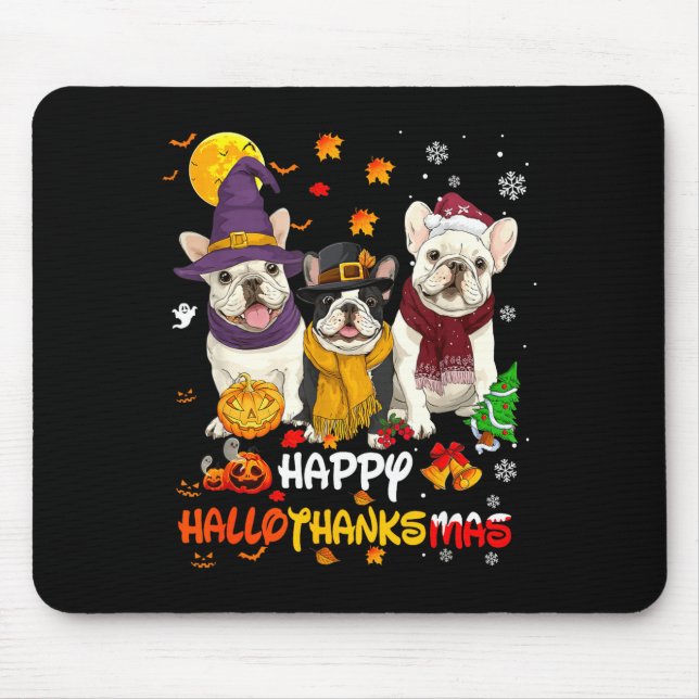 Alfombrilla De Ratón French Bulldog Happy Hallothanksmas Dog Lover Chri (Frente)