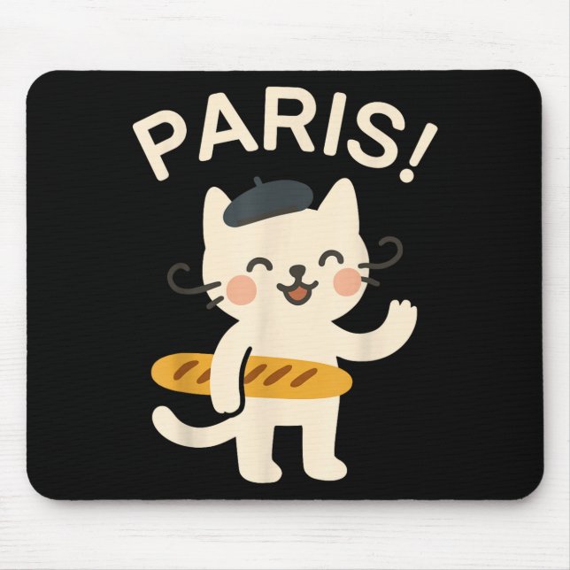 Alfombrilla De Ratón French Cat With Baguette Cute Cat Paris Funny Anim (Frente)