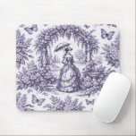Alfombrilla De Ratón French Woman In a Garden Toile de Jouy<br><div class="desc">Victorian French toile de Jouy design in muted purple and white featuring a woman in a park with a birdbath,  surrounded by flowers,  butterflies,  and lilacs</div>
