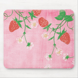Alfombrilla De Ratón Fresas y flores en rosa