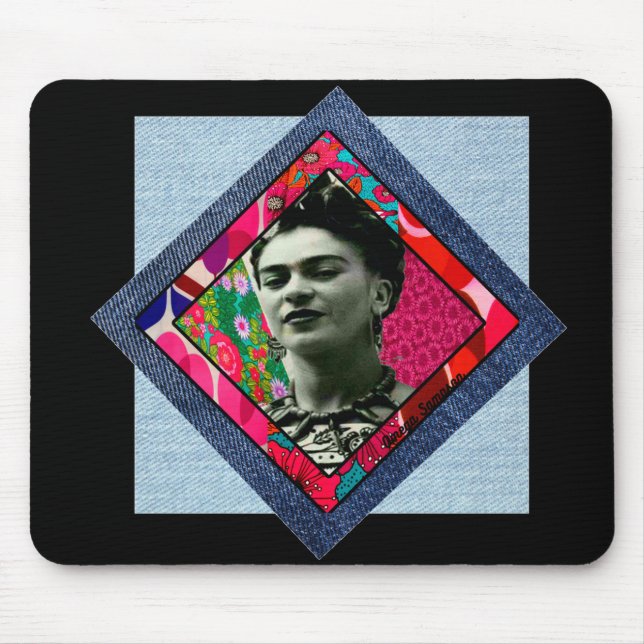 Alfombrilla De Ratón Frida Kahlo Retro Pink Denim (Frente)