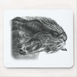 Alfombrilla De Ratón Friesian Horse Portrait Wavy Mane