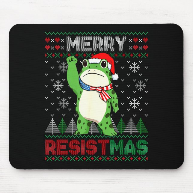 Alfombrilla De Ratón Frog Retro Merry Resistmas Funny Litical Ugly Chri (Frente)