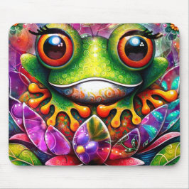Alfombrilla De Ratón Frog Whimsical Abstract Pintura Art Floral Verde