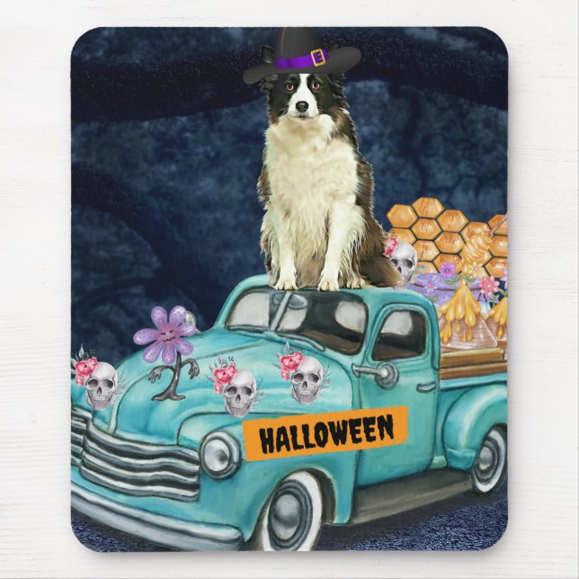 Alfombrilla De Ratón Frontera Collie Halloween Camión Noche de miedo (Frente)