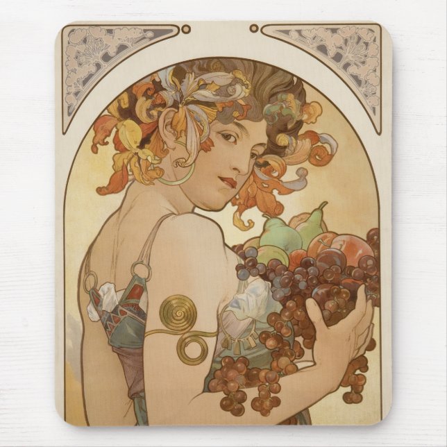 Alfombrilla De Ratón Fruta (Art Nouveau) (retrato femenino) (frutas) (Frente)