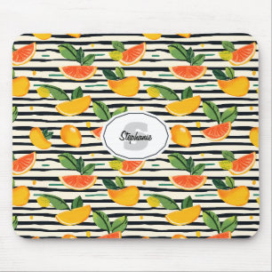 Alfombrilla De Ratón Fruta Tropical en Rayas Amarillo Naranja Rosa y Ve