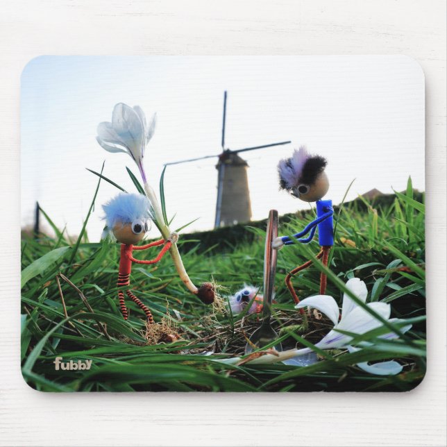 Alfombrilla De Ratón Fubby's bij een molen planten een krokus bol. (Frente)