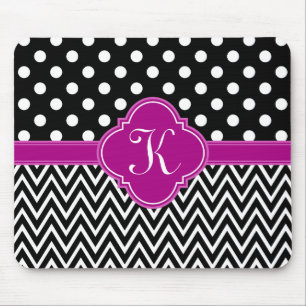 Alfombrilla De Ratón Fuchsia negra hace Monograma de Quatrefoil de Chev