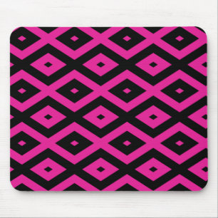 Alfombrilla De Ratón Fuchsia y patrón de diamante negro