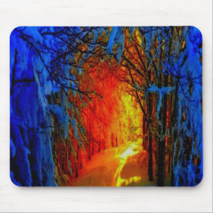 Alfombrilla De Ratón Fuego y hielo Hermoso Azul Artístico, Naranja, Roj
