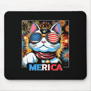 Alfombrilla De Ratón Fuegos artificiales Patriótico Maneki Neko Cat Mer