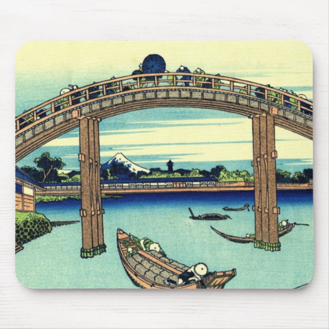 Alfombrilla De Ratón Fuji visto a través del puente de Mannen en (Frente)
