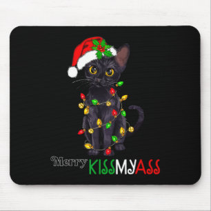 Alfombrilla De Ratón Fun Black Cat Merry Kissmyass Navidad Pajamas Chri