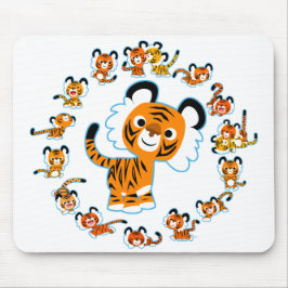 Alfombrilla De Ratón Fun Cartoon Tigers Mandala (Blue) Mousepad