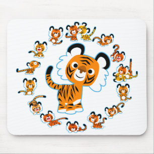 Alfombrilla De Ratón Fun Cartoon Tigers Mandala (Blue) Mousepad