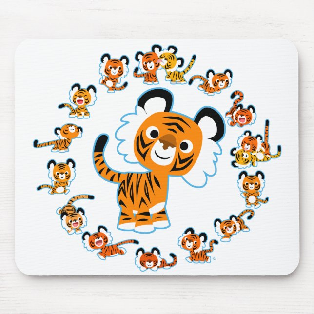 Alfombrilla De Ratón Fun Cartoon Tigers Mandala (Blue) Mousepad (Frente)
