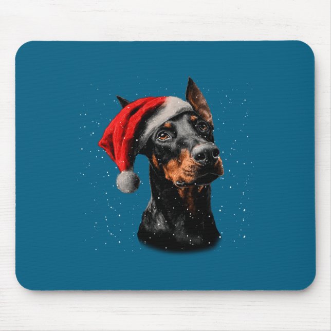 Alfombrilla De Ratón Fun Doberman Dog Christmas Lights Santa Hat Long S (Frente)