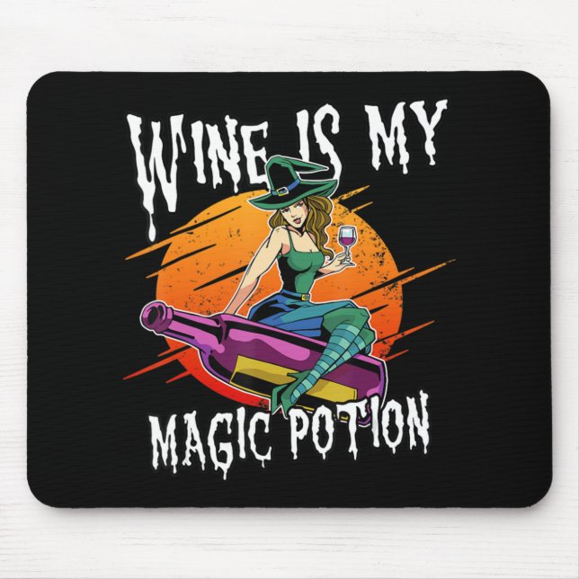 Alfombrilla De Ratón Fun Halloween Bebe Witch Magic Wine Drinker (Frente)