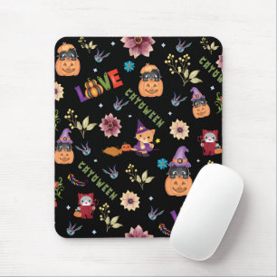 Alfombrilla De Ratón Fun Purple Hat Catoween, Cute Orange Pumpkin