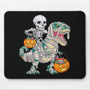 Alfombrilla De Ratón Fun Skeleton Riding Mummy Dinosaur T rex Halloween