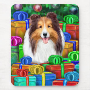 Alfombrilla De Ratón Fundición de regalos abiertos de Sheltie Navidades