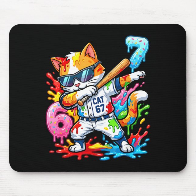Alfombrilla De Ratón Funny 67 Baseball Dabbing Cat 6 7 Dripng Ice Cream (Frente)