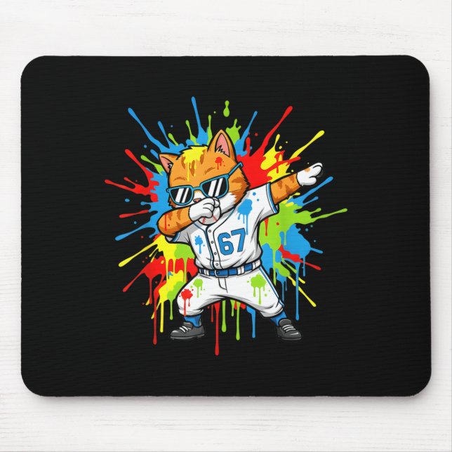 Alfombrilla De Ratón Funny 67 Baseball Dabbing Cat 6 7 Dripng Ice Cream (Frente)