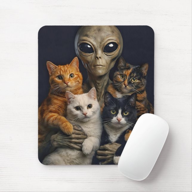 Alfombrilla De Ratón Funny Alien with Cats Renaissance Art (Con ratón)