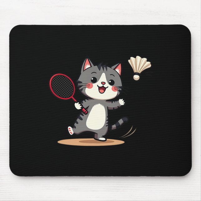 Alfombrilla De Ratón Funny Badminton Cute Cat Racket Hombres Mujeres (Frente)