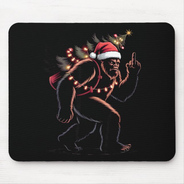 Alfombrilla De Ratón Funny Bigfoot Middle Finger Christmas Sasquatch An (Frente)