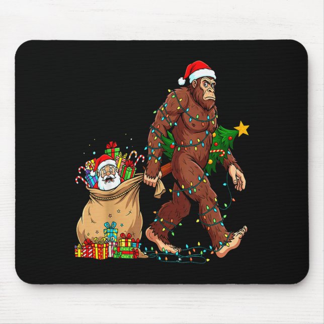 Alfombrilla De Ratón Funny Bigfoot Steals Santa &amp; Xmas Tree - Chris (Frente)
