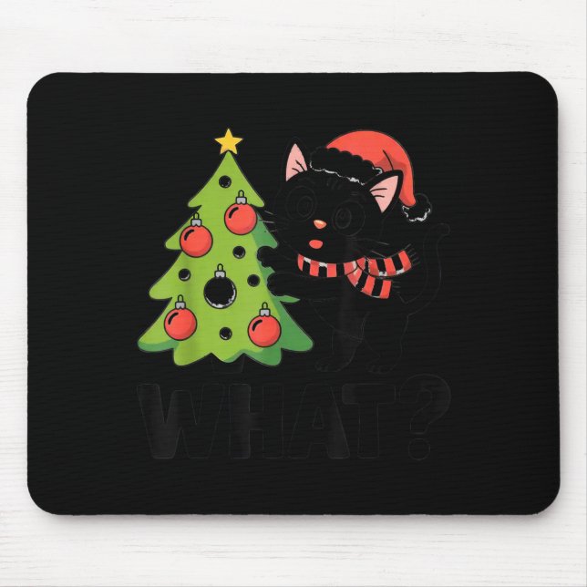 Alfombrilla De Ratón Funny Black Ca Pushing Christmas Tree Over Cat Wha (Frente)