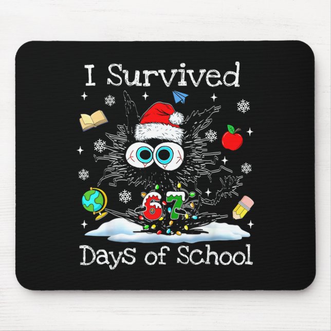 Alfombrilla De Ratón Funny Black Cat Christmas I Survived 67 Days Of Sc (Frente)