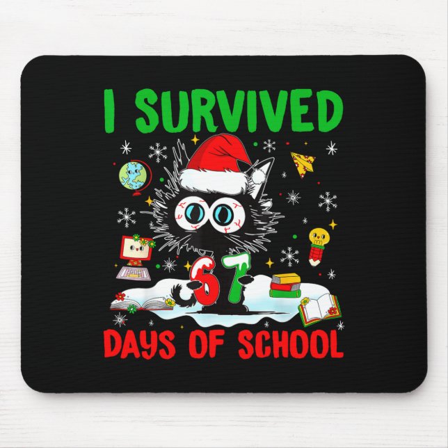 Alfombrilla De Ratón Funny Black Cat Christmas I Survived 67 Days Of Sc (Frente)