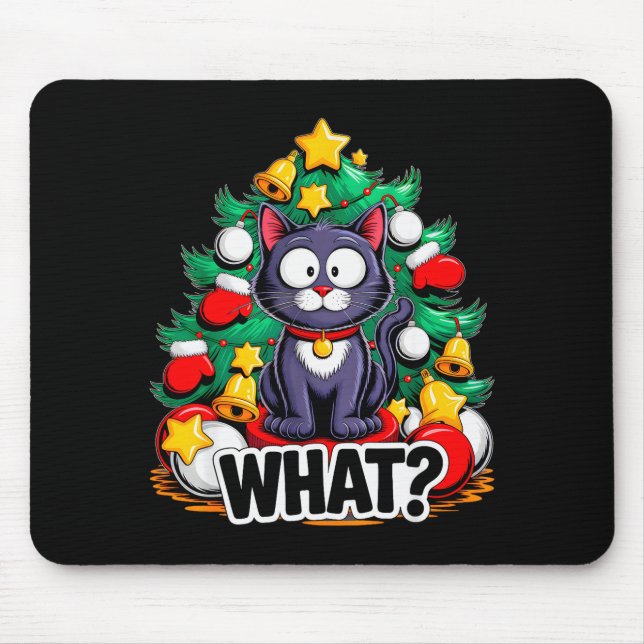 Alfombrilla De Ratón Funny Black Cat Christmas Tree Merry Xmas Humor Ca (Frente)