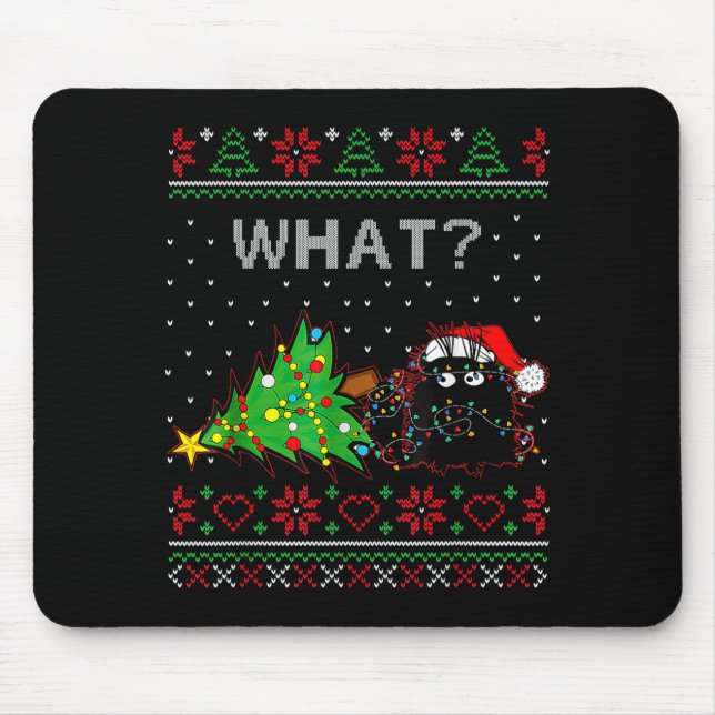 Alfombrilla De Ratón Funny Black Cat Gift Pushing Christmas Tree Over C (Frente)
